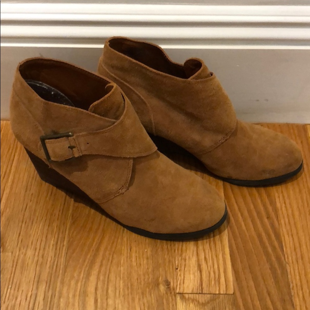 Camel colored wedge ankle boots